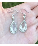 Monet Silver Tone Teardrop Dangle Earrings – Clear Crystal Rhinestones  - $17.95