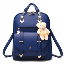 Preppy Style Women Backpack Bear Toys PU Leather Schoolbags for Teenage Girls Fe - £36.54 GBP