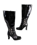 Bongo Women&#39;s 8 Knee High Black Vinyl Buckle Go-Go Boots 3.75&quot; Heel Squa... - $59.29 CAD