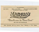 ARNAUD&#39;s Cuisine Delicieuse Card Rue Bienville New Orleans Louisiana 1940&#39;s - £29.75 GBP
