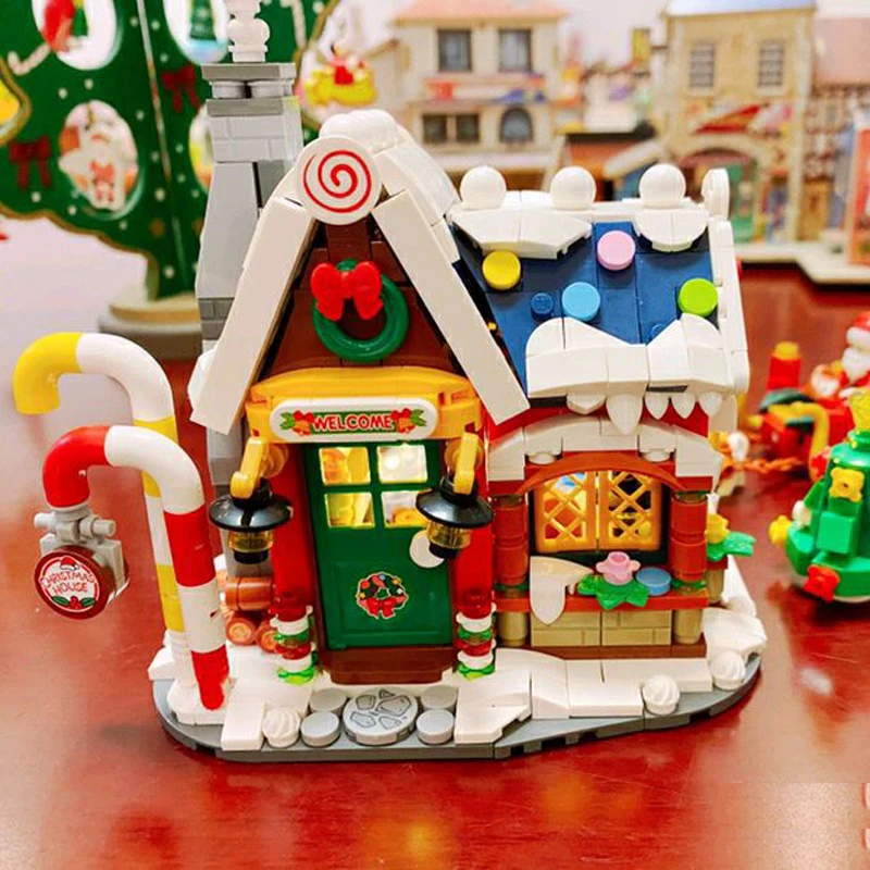Play Merry Christmas House Tree Santa Claus Snowman Sleigh 3D Model DIY Mini Blo - £48.36 GBP