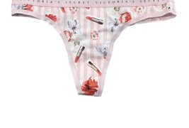 VICTORIA&#39;S SECRET Cotton Thong Panty XS Sexy Coquette Pink Lipstick Stri... - £8.57 GBP