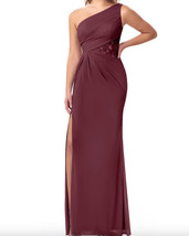 One Shoulder Bridesmaids Dress with Slit David&#39;s Bridal Wine Burgundy Lace Inset - £79.12 GBP