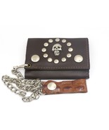 Trifold Brown Leather Biker Chain Wallet Metal Skull With Circle Rivets ... - £15.45 GBP