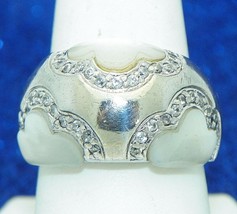 MOTHER OF PEARL & CZ BAND RING REAL SOLID .925 STERLING SILVER 11.4 g SIZE 9.25 - £28.83 GBP