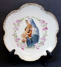 Porcelain Madonna &amp; Child with Purple Flowers 8.25&quot; Decorative Plate - £12.02 GBP