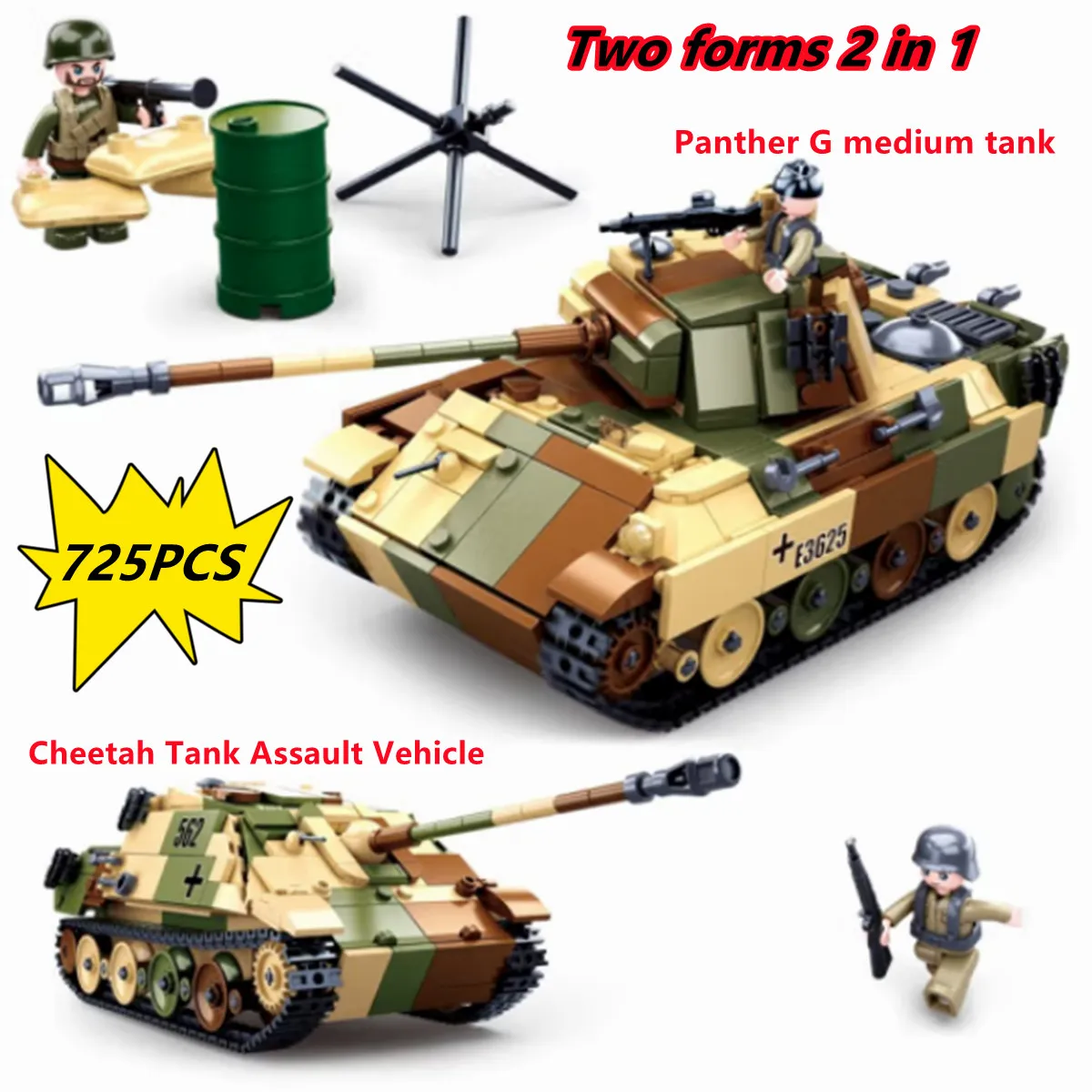 Sluban Building Block Toys WW2 Army Medium Tank 725PCS Bricks B0859 Military - £40.85 GBP