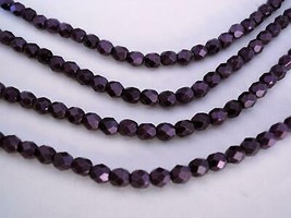 50 4 mm Czech Glass Firepolish Beads: Metallic Suede - Purple - £2.02 GBP