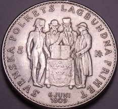 Silver Sweden 1959-TS 5 Kronor~150th Anniversary Of The Constitution~Fre... - $33.60