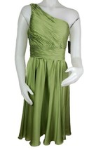 Monique Lhuillier Dress Sz 6 Ruched One Shoulder Swing Green Womens Brid... - $168.00