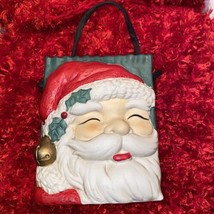 Vintage Christmas Ceramic Santa Face Gift Bag Look Planter Decor For Faux Flower - £9.08 GBP