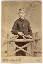 Circa 1880&#39;S Cabinet Card Handsome Young Boy Suit Fence Hd Garns Philadelphia Pa - £8.99 GBP