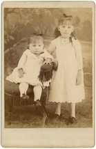 Circa 1890&#39;s Antique Cabinet Card of a Young Sisters in White Dresses Monee, IL - £7.47 GBP