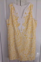 Eliza J Shift Dress 18W Yellow/white Jacquard Sleeveless,  Lined, Applique - £29.68 GBP