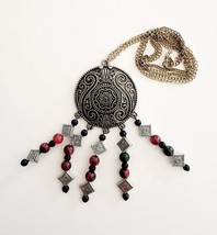Vintage Necklace Southwestern Deco Costume Handmade Metal and Beads B67 Maine - £15.71 GBP