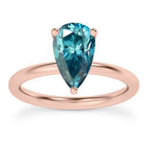 Blue Pear Cut Diamond Engagement Ring Treated 14K Rose Gold IGI Cert 0.98 Carat - £1,252.40 GBP