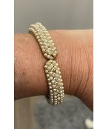 Faux Pearl and Crystal Gold Hinged Cuff Bracelet Vintage Costume Jewelry... - £13.22 GBP