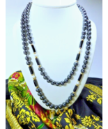 Vintage 14K Gold Hematite Cultured Pearl &amp; Black Onyx Bead 42.5&quot; Necklace - $104.50