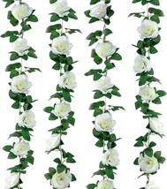 Swstinling 2 Pack (16Ft) Artificial Rose Vine Flowers Plants Fake Flower, White - £35.96 GBP