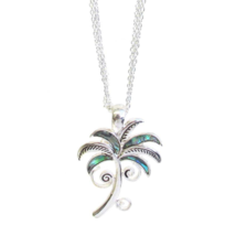 Paradise Palm Tree Abalone Triple Chain Pendant Necklace White Gold - $14.19