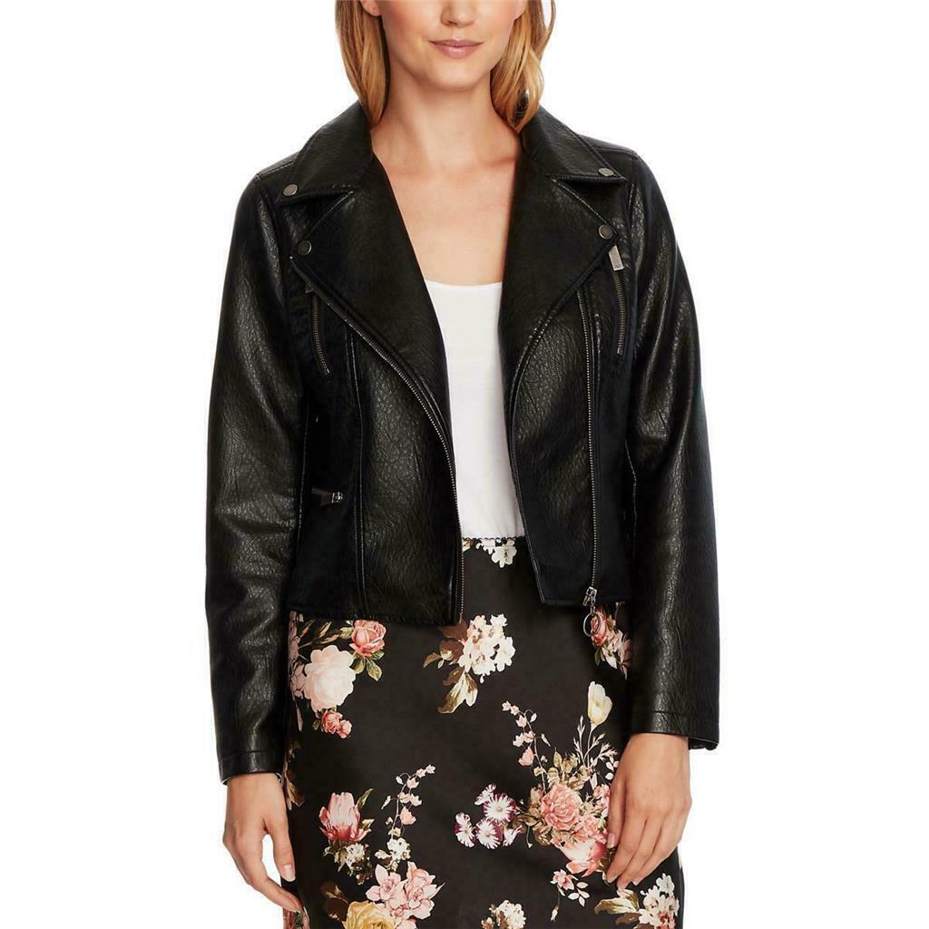 Vince Camuto Womens Textured Faux Leather Moto Jacket, BLACK, XL - $68.10