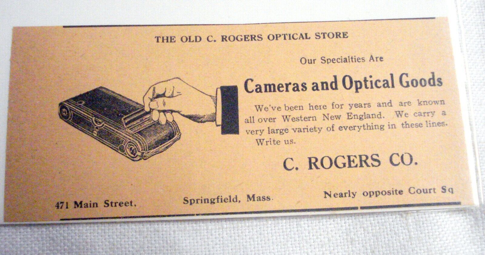 Primary image for 1918 Ad C. Rogers Co. Camera and Optical Goods Store Springfield, Mass.