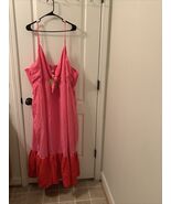 Tabitha Brown Women&#39;s Tiered Maxi Linen Blend Dress Tie Front Pink Red - $59.91 CAD+