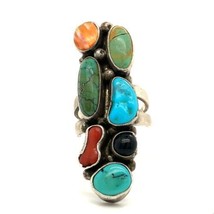 Vtg Sterling Signed Randall Tom Navajo Native American Multi Stone Ring ... - $3,298.59 MXN