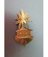 WWII Era Paris Island Brooch Gold Plated Palm Tree Grass Hut Hand Made Unique - $49.99