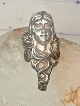 Lady face ring size 5 Art deco long hair sterling silver women - $106.92