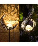 Moon Flower Solar Light Stake Crackle Glass Yard Garden Outdoor Lighting... - £14.80 GBP