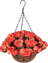 Zfprocess Artificial Flowers Hanging Basket With Begonia Silk Flowers, Orange - £33.56 GBP