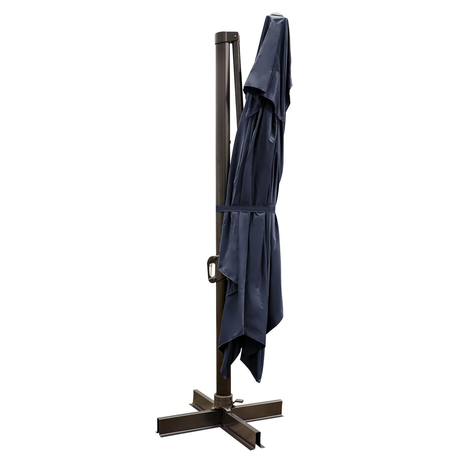 13&#39; Navy Polyester Rectangular Tilt Cantilever Patio Umbrella With Stand - $681.43