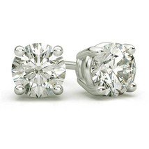 2 Ct Round Moissanite Diamond Earrings Studs 14K White Gold Basket Screw Back - £221.60 GBP
