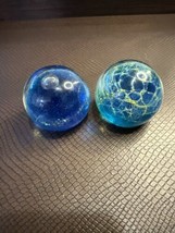 (2) Mdina Like Paperweight Art Globe, Vintage Galaxy Sea Blue MCM - $19.00