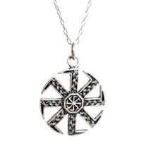 Kolovrat Sun Wheel Pendant 925 Sterling Silver 20&quot; Necklace Slavic Pagan &amp; Boxed - £39.36 GBP