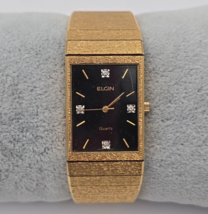 Vtg Elgin Men&#39;s Gold Tone w/ Black Dial Watch FMB114-017 - Parts or Repa... - $48.37