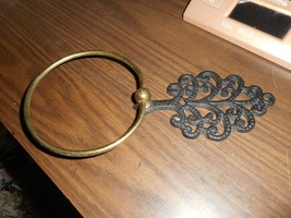 Towel Hanger Ornate French Cast Iron Bathroom Kitchen w Gold Hoop - £7.58 GBP