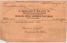 Antique Facture Richard Wilson Machinist Albany New York 1908 - £32.47 GBP