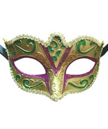 Gold Purple Green Venetian Fantasy Small Masquerade Mardi Gras Mask - £7.09 GBP