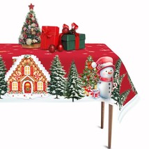 Christmas Trees Snowman Polyester Tablecloth Rectangular 60X84 Inch, Winter Ging - £20.69 GBP