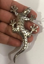 Large Sterling Silver 925 Lizard Brooch Salamander Gecko - £99.89 GBP