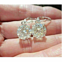4Ct Round Cut Moissanite Drop &amp; Dangle Earrings 14K White Gold plated Si... - £78.94 GBP