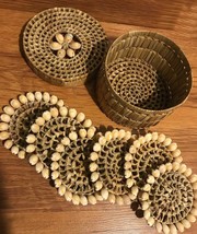 Sigay Shell and Pandan Fiber Coaster Set - 6 Coasters and Storage Box - $18.00