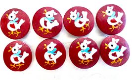 Vintage RETRO Buttons 8 Wooden Hand Painted MCM Red Birds Hearts 3/4" Shank - $26.95