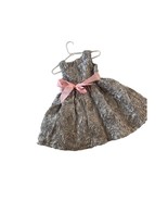 Rare Editions Girls Size 2T Gray Rose Textured Dress Formal Pink Tie Wai... - $19.79