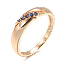 Luxury Vintage Blue Natural Zircon Ring for Women 585 Rose Gold Ethnic Bride Wed - £7.06 GBP