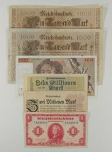 1910-1990 Germany, France &amp; Netherlands 6-Note Currency Set // Mark Franc Gulden - £38.84 GBP