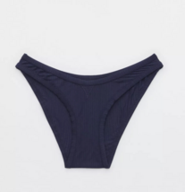 American Eagle Aerie Modal Hi Cut Bikini Panties LARGE Navy Rib Stretchy Silky - $15.47