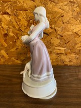 Porcelain Musical Revolving Figurine - Girl with Dog &amp; Puppies in Basket - £10.27 GBP